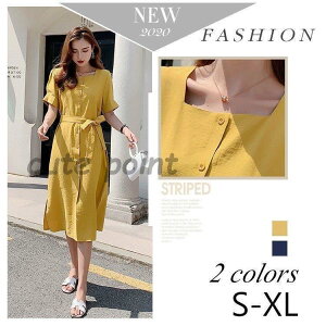 ワンピース レディース 40代 マキシワンピース 春 夏 半袖 ワンピース 綿 麻 ベルト付き ワンピ 無地 フレアスカート オシャレ お出かけ 大人 30代 50代