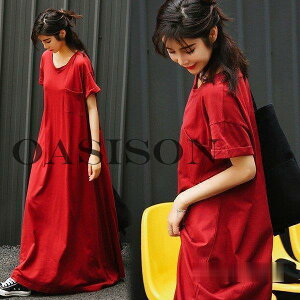 ワンピース レディース 40代 きれいめワンピース 夏 赤ワンピース オシャレ Tシャツ 半袖 大きいサイズ カジュアル 部屋着