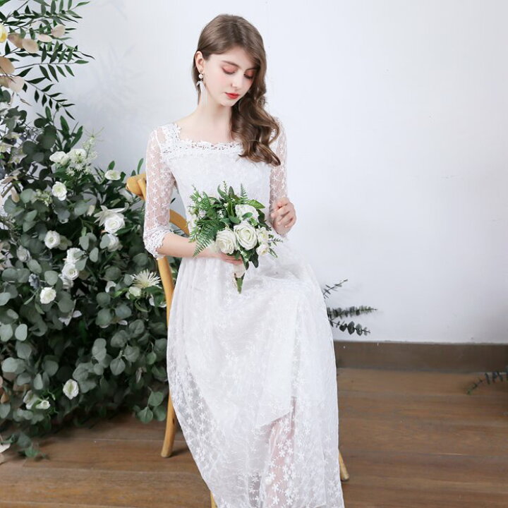 楽天市場 あす楽 ドレス 二次会 花嫁 ワンピース ウェディングドレス パーティードレス 花嫁ドレス 結婚式 ドレスラインドレス エンパイアドレス レースウェディングドレス 二次会 花嫁 ロングドレス 演奏会 イブニングドレス ワンピース 美美 ちび