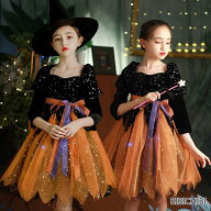 スーパーDEAL 即納 魔女 ハロウィン コスプレ 子供 コスプレ衣装 子供 オレンジ コスチューム 仮装 かわ…