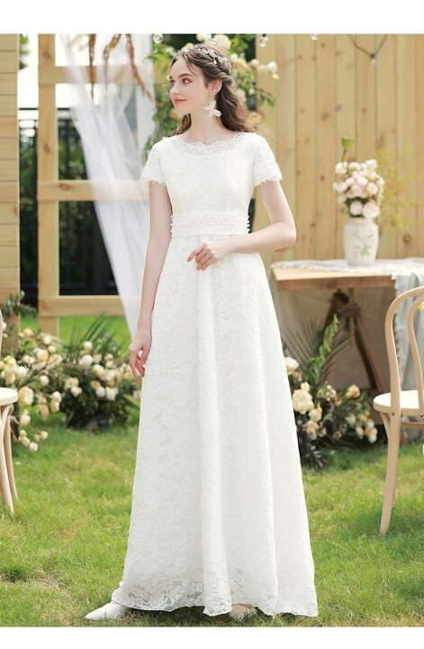 Diary Of ライトドレス リゾートドレス 海外挙式 愛の日記 Love 二次会ドレス ウェディングドレス 総レースでスレンダーラインにて挙式ドレス 半袖