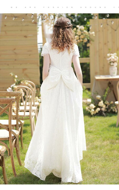 Diary Of ライトドレス リゾートドレス 海外挙式 愛の日記 Love 二次会ドレス ウェディングドレス 総レースでスレンダーラインにて挙式ドレス 半袖