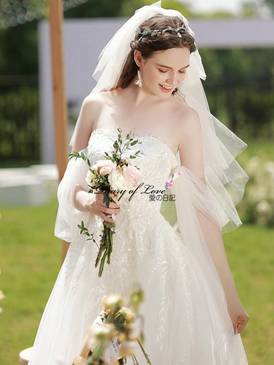 楽天市場 ウェディングドレス スレンダードレス エンパイア 二次会 白 ウエディングドレス 結婚式 二次会 披露宴 謝恩会ドレス 編み上げ 撮影海外挙式 ドレス トレーン ウェディングドレス ライトドレス お袖は2way 半袖オフショルダー個性派 レース ウェディング 22春