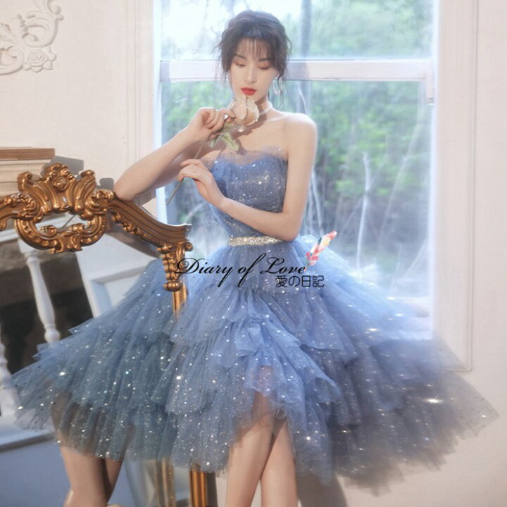 楽天市場】一部短納期 パーティードレス 演奏会用ドレス 結婚式ブルー  