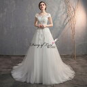 ウェディングドレス Aラインドレス　大きいサイズ　ウェディング　花柄エンパイアドレス　二次会　結婚式ドレス　エン…