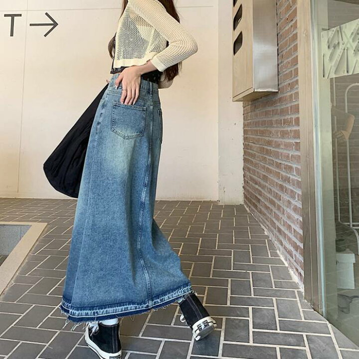 楽天市場】ロングスカート デニムスカート ウォッシュ加工 マキシ 