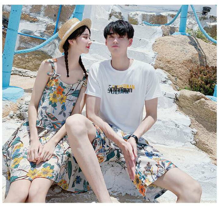 楽天市場 ２枚で送料無料 マキシワンピース ペアルック 上下セット 夏 カップル Tシャツ上下セット 女性ワンピース トップス 半袖 レディース ビーチ 夏 ワンピース メンス シャツ ゆったり 夏 恋人 プレゼント ご夫婦 家族 友達 お揃い カジュアル デート 遊び 旅行