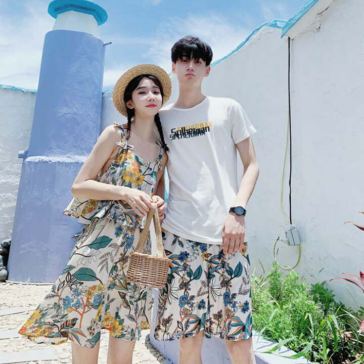 楽天市場 ２枚で送料無料 マキシワンピース ペアルック 上下セット 夏 カップル Tシャツ上下セット 女性ワンピース トップス 半袖 レディース ビーチ 夏 ワンピース メンス シャツ ゆったり 夏 恋人 プレゼント ご夫婦 家族 友達 お揃い カジュアル デート 遊び 旅行