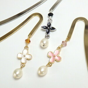 メール便 しおり ブックマーカー 3種 スワロフスキー 淡水パール お花 クロス 金属 メタル 真珠 栞 帯飾り 浴衣 着物 ハロウィン ギフトに プレゼントに