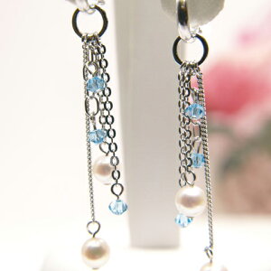 【メール便/送料無料】 シルバーフープ淡水真珠 ピアス スワロフスキー 母の日 ギフトに プレゼントに