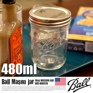 �y���[�E�݌Ɍ���z�yBall ���C�\���W���[�zMADE IN USA�IBALL 16oz MASON JAR WD MOUTH �i�{�[��16�I���X���C�\���W���[���C�h�}�E�X�j BL-66000 BALL�� �K���X�r�E�e��E�ۑ��r /�{�[�� �A�����J ���K�i