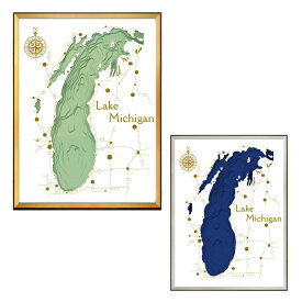 【送料無料】デザイナーズアート 60×80×5cm スリーディ マップ アート レイク ミシガン 3D MAP ART Lake Michigan IMP-61125 IMP-61126 JIG美工社立体地図アートフレーム額付きミシガン湖パネル カフェ風