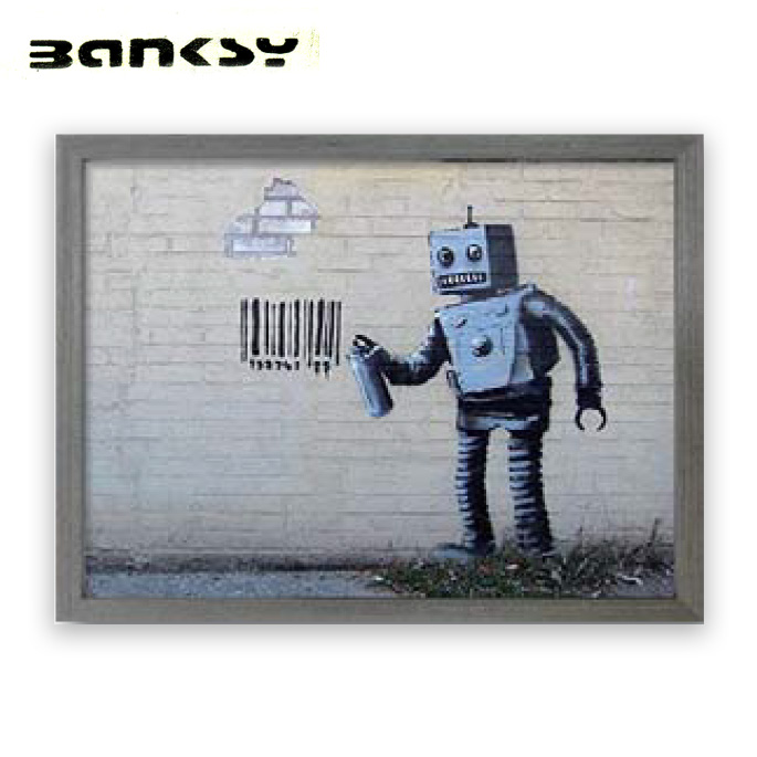 Robot IBA-61732 アート バンクシー Banksy 絵画 アートフレーム 風刺画 ストリートアート 路上芸術 オークション イギリス 限定価格セール 英国 ダークユーモア ステンシル技法 海外並行輸入正規品 芸術 ロンドン オシャレ 380×305×32mm ブラックジョーク UK