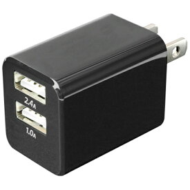 ミヨシ｜MIYOSHI タブレット／スマートフォン対応［USB給電］　AC−USB充電器 （2ポート：2.4A／1.0A・ブラック）　IPA-24U/BK[IPA24UBK]