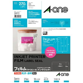A-one｜エーワン インクジェットプリンタラベル 透明 28972 [A4 /10シート /27面 /光沢]