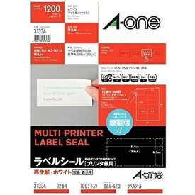 A-one｜エーワン ラベルシール プリンタ兼用 ホワイト 31334 [A4 /100シート /12面 /マット]