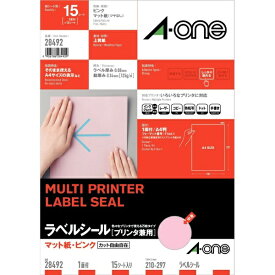 A-one｜エーワン ラベルシール プリンタ兼用 ピンク 28492 [A4 /15シート /1面 /マット]