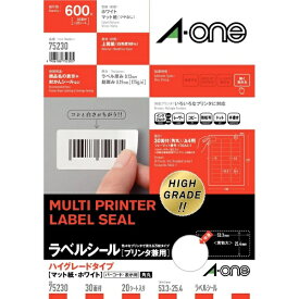 A-one｜エーワン ラベルシール プリンタ兼用 ハイグレードタイプ ホワイト 75230 [A4 /20シート /30面 /マット]
