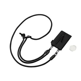 ELECOM｜エレコム スマホショルダーストラップ 42~78cm 長さ調整可 カジュアル 丸ひも カードケース付 ブラック P-STSDCDR06BK