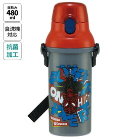 Skater｜スケーター 抗菌直飲プラワンタッチボトル480ml　SPIDER COMIC PSB5SANAG