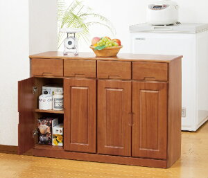 ファミリー・ライフ|Family-life 天然木カウンターワゴン 4枚扉 ブラウン