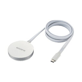 ELECOM｜エレコム ワイヤレス充電器 Qi 認証 Qi2 対応 15W / 7.5W / 5W マグネット式 卓上 ケーブル一体 平型メッシュケーブル 1m 置くだけ充電器 【 iPhone Airpods 各種対応 】 シルバー W-MA05SV