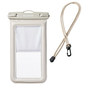ELECOM｜エレコム 防水スマホケース/ポーチ IPX8 水没防止設計 顔認証対応 ショルダーストラップ付【iPhone Android 等 〜6.9インチ スマホ 対応】 グレージュ P-WPSF05GB