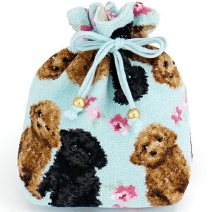 タオル美術館|Towel Art Museum cococi wanko シェニール織 巾着ポーチ プードル ブルー