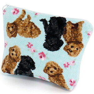 タオル美術館|Towel Art Museum cococi wanko シェニール織 化粧ポーチ プードル ブルー