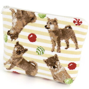 タオル美術館|Towel Art Museum cococi wanko シェニール織 化粧ポーチ シバ犬 イエロー