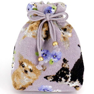 タオル美術館|Towel Art Museum cococi wanko シェニール織 巾着ポーチ チワワ パープル