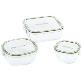AGCテクノグラス｜AGC TECHNO GLASS iwaki 耐熱ガラス 保存容器 角型 3点セット パック＆レンジ オリーブグリーン PC-PRN3G41