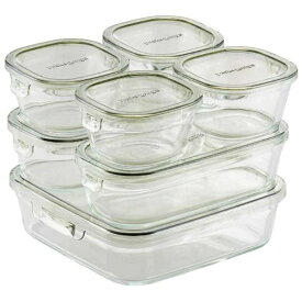 AGCテクノグラス｜AGC TECHNO GLASS iwaki 耐熱ガラス 保存容器 システムセット パック＆レンジ オリーブグリーン PC-PRN7G4