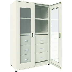 トラスコ中山｜TRUSCO NAKAYAMA TRUSCO M3型ユニット中量棚 両開きアクリル扉・背・側パネル付 H2100XW1200 引出3段付 単体 M3U7464H3SGA 【メーカー直送・代金引換不可・時間指定・返品不可】