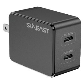 SUNEAST｜サンイースト 急速充電器 67w USBtypeCx2ポート /USB Power Delivery対応 /GaN(窒化ガリウム) 採用 シリコンケーブル2m付 小物入れポーチ付 ブラック [2ポート /USB Power Delivery対応 /Smart IC対応 /GaN(窒化ガリウム) 採用]
