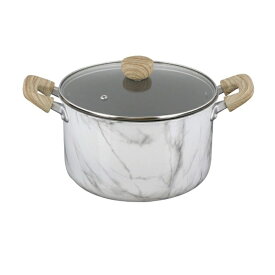 LIV PLUS｜リブプラス MARBLE KITCHEN 両手鍋 22cm シチューポット IH ガス火 大理石柄 ホワイト NX-143
