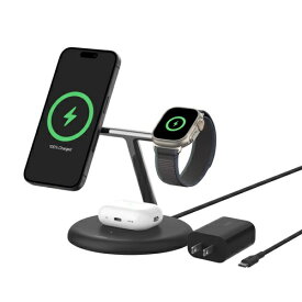 【エントリーで最大全額ポイント還元｜2/5まで】 BELKIN｜ベルキン BoostCharge Pro Qi2 3-in-1 ワイヤレス充電スタンド ブラック WIZ023dqBK [USB Power Delivery対応 /3ポート]