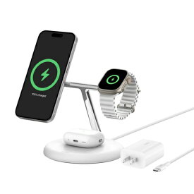 【エントリーで最大全額ポイント還元｜7/18迄】 BELKIN｜ベルキン BoostCharge Pro Qi2 3-in-1 ワイヤレス充電スタンド ホワイト WIZ023dqWH [USB Power Delivery対応 /3ポート]