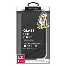 PGA｜ピージーエー iPhone 16（6.1インチ）ガラスフリップケース Premium Style ナイロン/ブラック PG-24AGF04BK