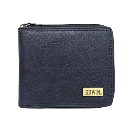 ファインプラス｜FINE PLUS メタルプレート シボ合皮 ラウンドジップ二折財布 EDWIN NAVY 22269218