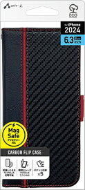 エアージェイ｜air-J iPhone 16 Pro（6.3インチ）　Magsafe対応手帳型ケース カーボン/レッド ACP24PPBCBR