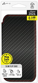エアージェイ｜air-J iPhone 16（6.1インチ）Magsafe対応スリム手帳型ケース カーボン/レッド ACP24PMBCBR