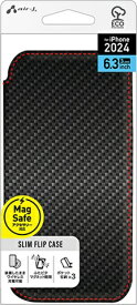 エアージェイ｜air-J iPhone 16 Pro（6.3インチ）　Magsafe対応スリム手帳型ケース カーボン/レッド ACP24PPMBCBR