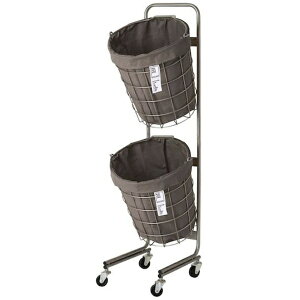 メルクロス|MERCROS ランドリーバスケット キャスター付き 2段 ラウンド 25L×2 ダークグレー 6300046481 【メーカー直送・代金引換不可・時間指定・返品不可】