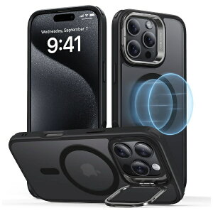 C[GXA[bESR iPhone 16 Proi6.3C`jX^htnCubhP[X ESR Frosted Black ClassicHybridCaseStashStandforiPhone16Pro