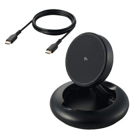 ELECOM｜エレコム ワイヤレス充電器 Qi 認証 Qi2 対応 15W / 7.5W / 5W マグネット式 卓上 スタンド 2Way 折り畳み式 ケーブル付属 1m 置くだけ 充電器 【 Qi2対応 iPhone AirPods 各種対応 】 ブラック W-MA08BK