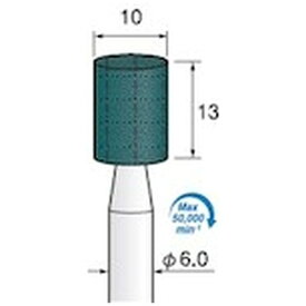 アルゴファイルジャパン｜ARGOFILE 軸付グリーン砥石＃60　Φ10X13　Φ6．0軸