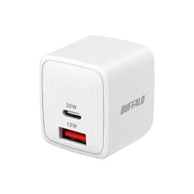 BUFFALO｜バッファロー PD20W対応AC充電器　C×1/A×1　2ポート　ホワイト　BSACPD2010C2WH BSACPD2010C2WH [2ポート /USB Power Delivery対応 /GaN(窒化ガリウム) 採用]