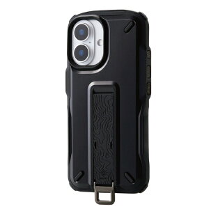 ELECOM�b�G���R�� iPhone 16�i6.1�C���`�j�P�[�X �n�C�u���b�h �J�o�[ �Ռ��z�� �X�g���b�v�z�[���t �t�B���K�[�x���g�t �X�^���h�@�\ ��p�z���_�[�t NESTOUT �u���b�N PM-A24ANESTBK