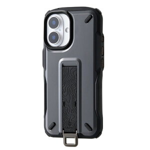 ELECOM�b�G���R�� iPhone 16�i6.1�C���`�j�P�[�X �n�C�u���b�h �J�o�[ �Ռ��z�� �X�g���b�v�z�[���t �t�B���K�[�x���g�t �X�^���h�@�\ ��p�z���_�[�t NESTOUT �O���[ PM-A24ANESTGY